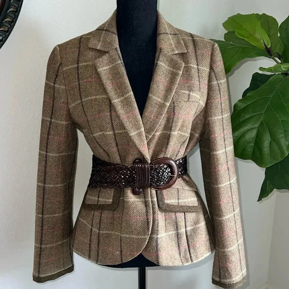 Boden Jackets & Blazers - Boden Women’s 100% Wool British Tweed Tan Brown Plaid Blazer Jacket Coat Size 10